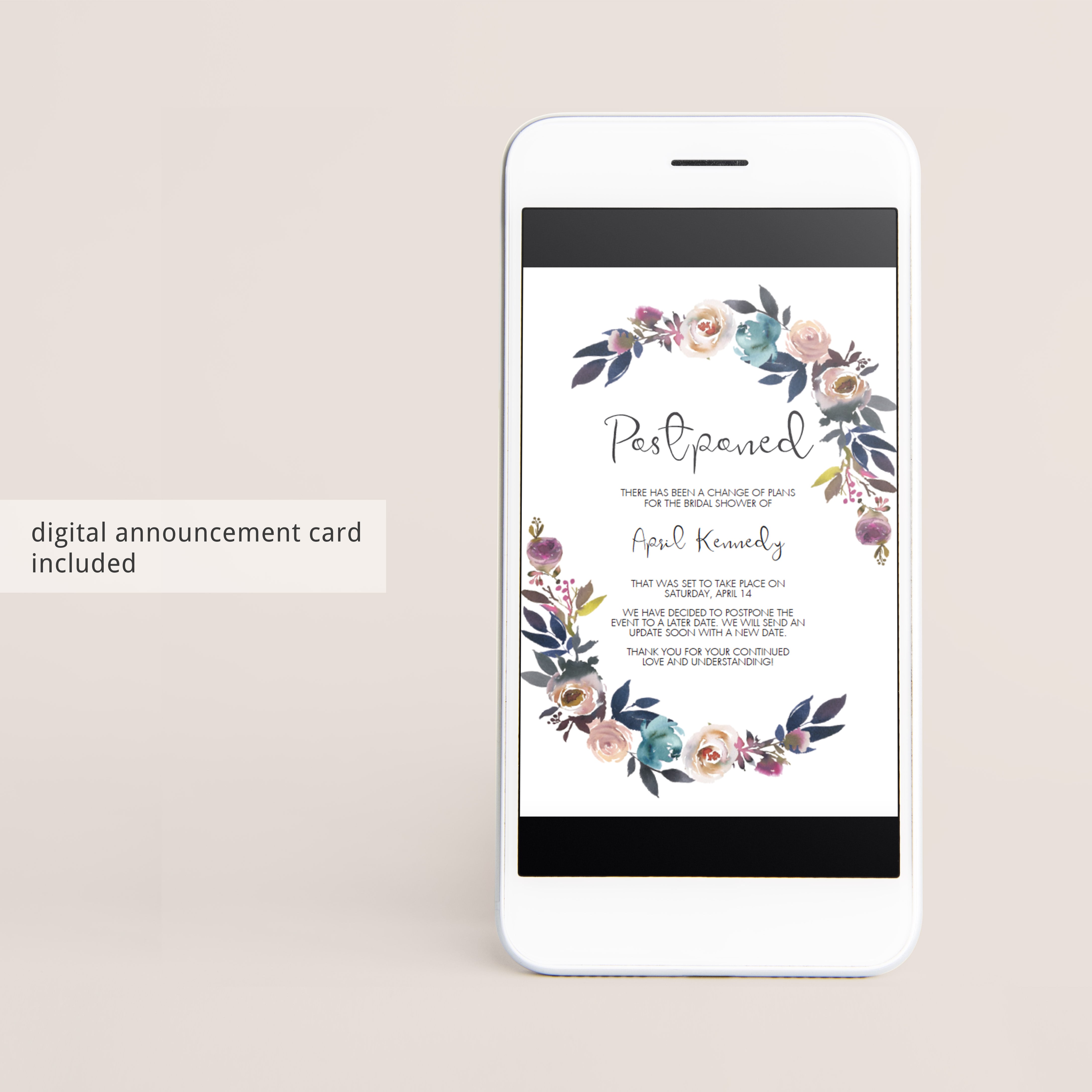 Postponed bridal shower digital announcement template by LittleSizzle