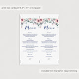 Pink Flowers Bridal Shower Menu Template