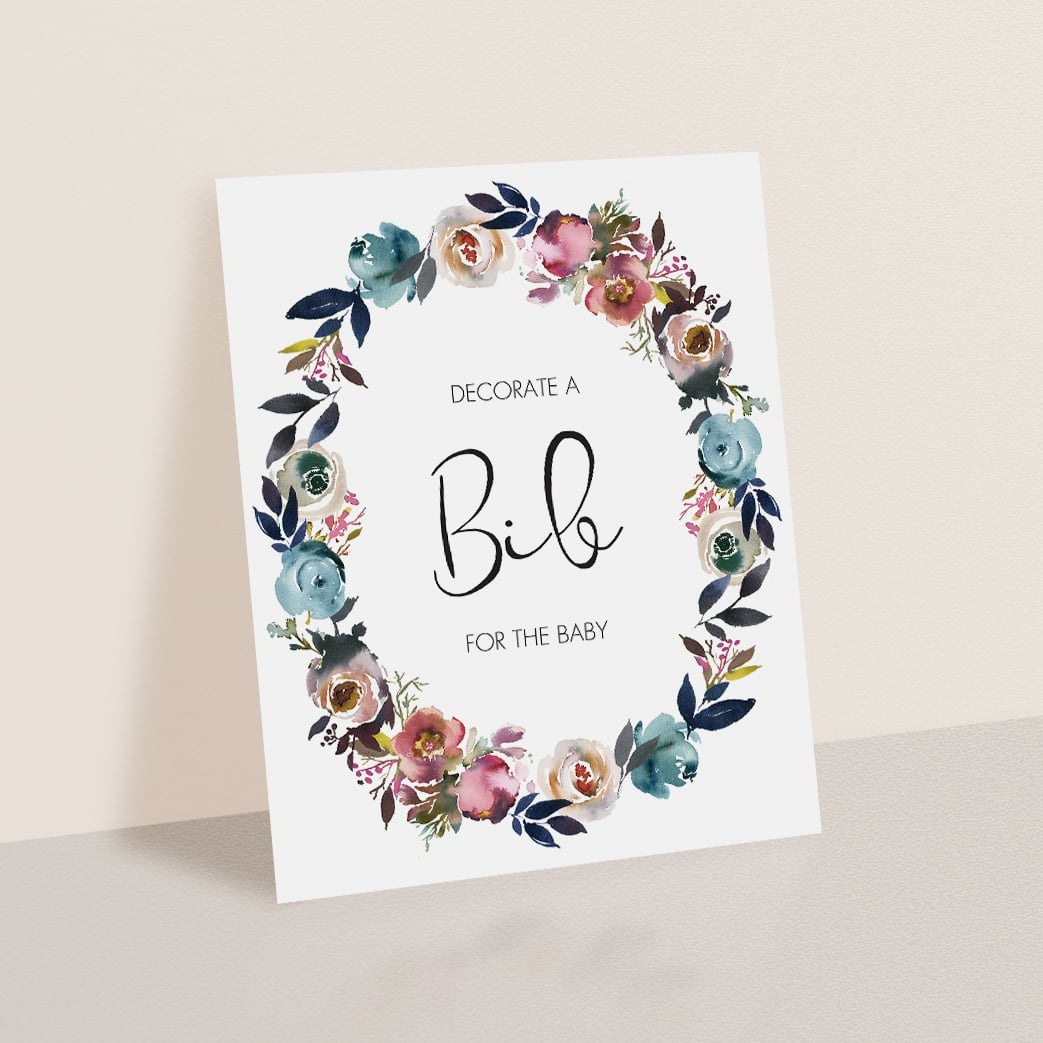 Bib decorating station sign for floral baby shower party by LittleSizzle