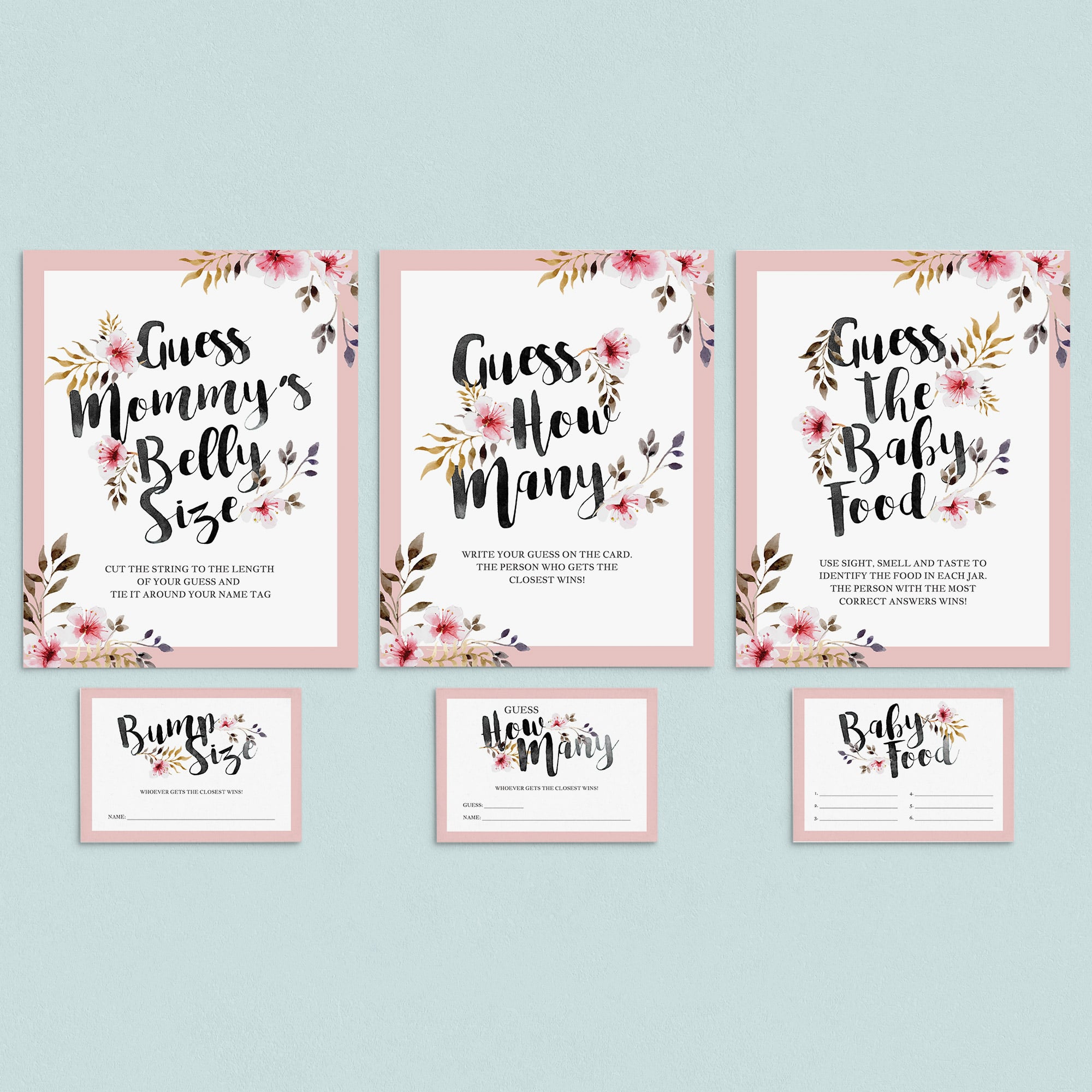 Floral baby shower guessing games bundle printable by LittleSizzle