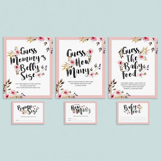 Floral baby shower guessing games bundle printable by LittleSizzle