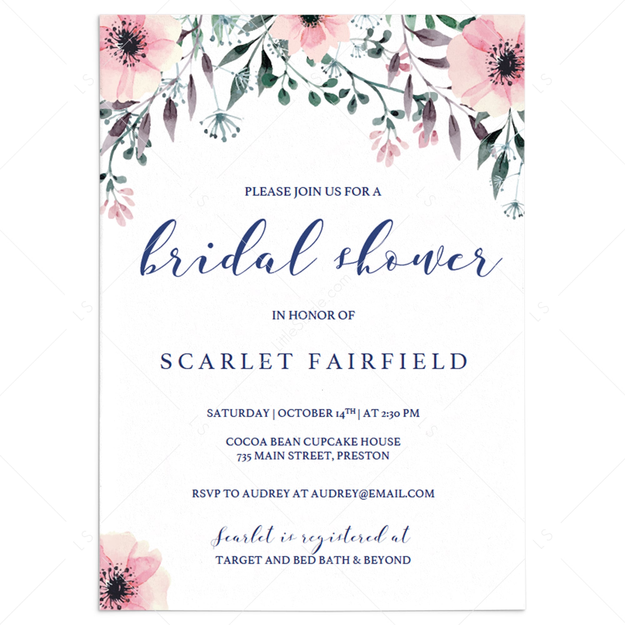 Pink Floral Bridalshower Invitation Cards Printable by LittleSizzle