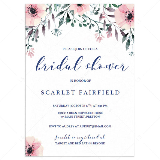 Pink Floral Bridalshower Invitation Cards Printable by LittleSizzle