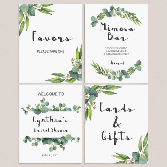 Printable Watercolor Eucalyptus Signs Bundle for Bridal Showers by LittleSizzle