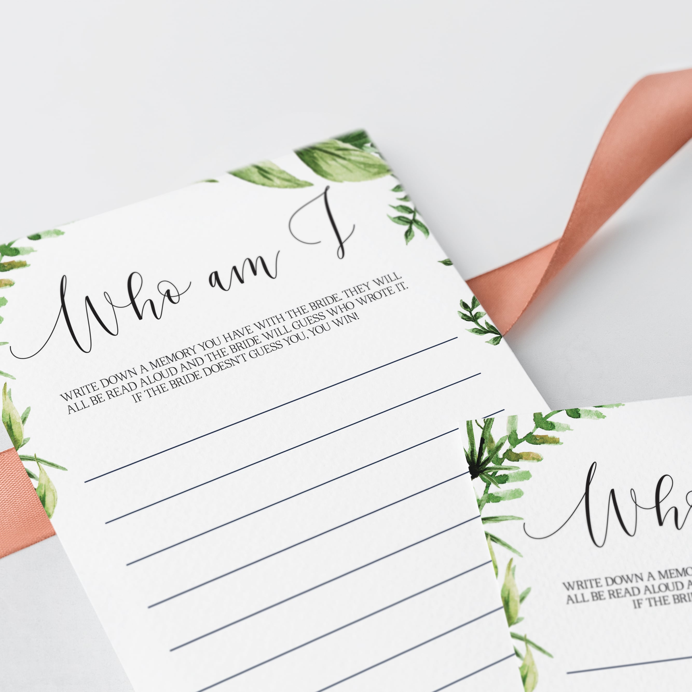 foliage bridal shower who am i game cards