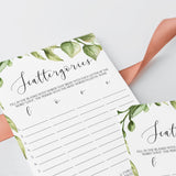watercolor leaf bridal scattergories game cards