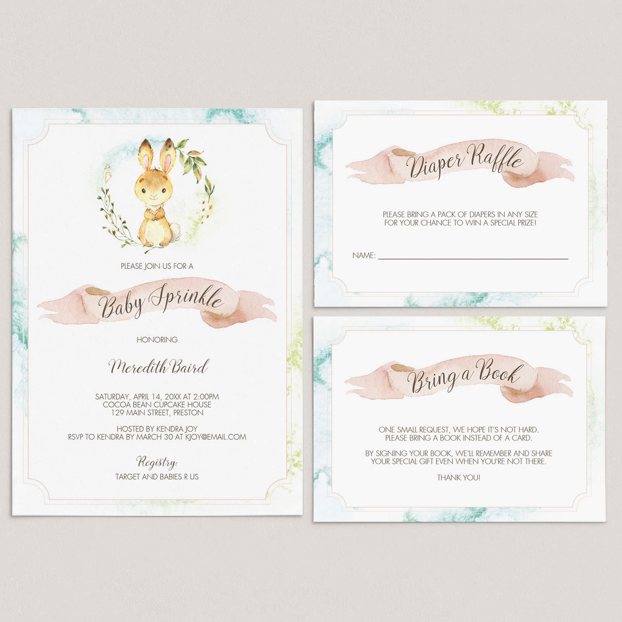 Baby Bunny Baby Sprinkle Invitation Bundle Template by LittleSizzle