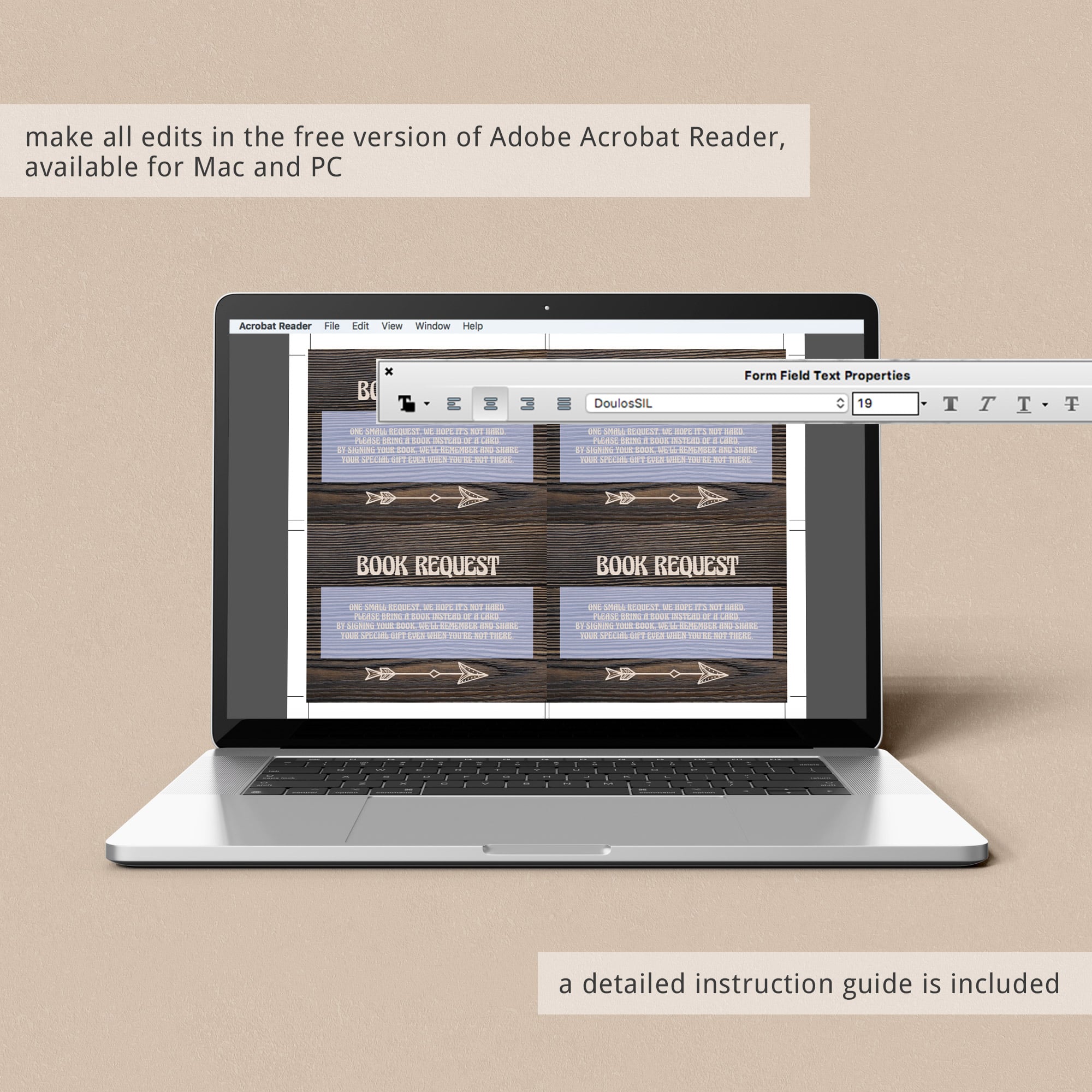 Arrow on dark wood background baby shower book request card printable by LittleSizzle