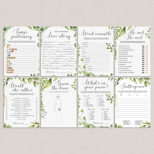 forest wedding shower games bundle instant downloads
