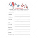 4th of July Game for Kids Word Scramble Printable by LittleSizzle