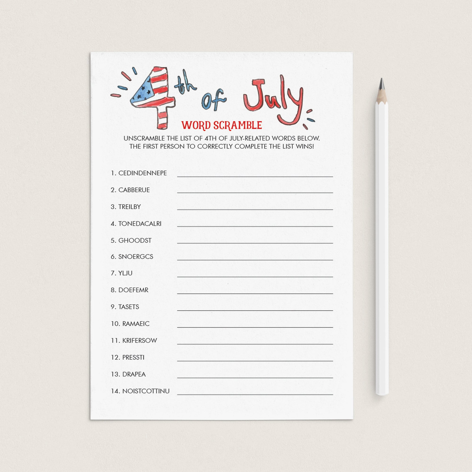 4th of July Game for Kids Word Scramble Printable by LittleSizzle