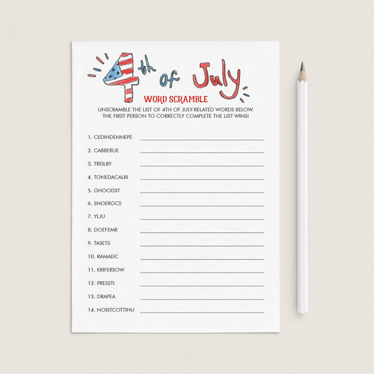 4th of July Game for Kids Word Scramble Printable by LittleSizzle