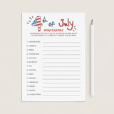 4th of July Game for Kids Word Scramble Printable by LittleSizzle