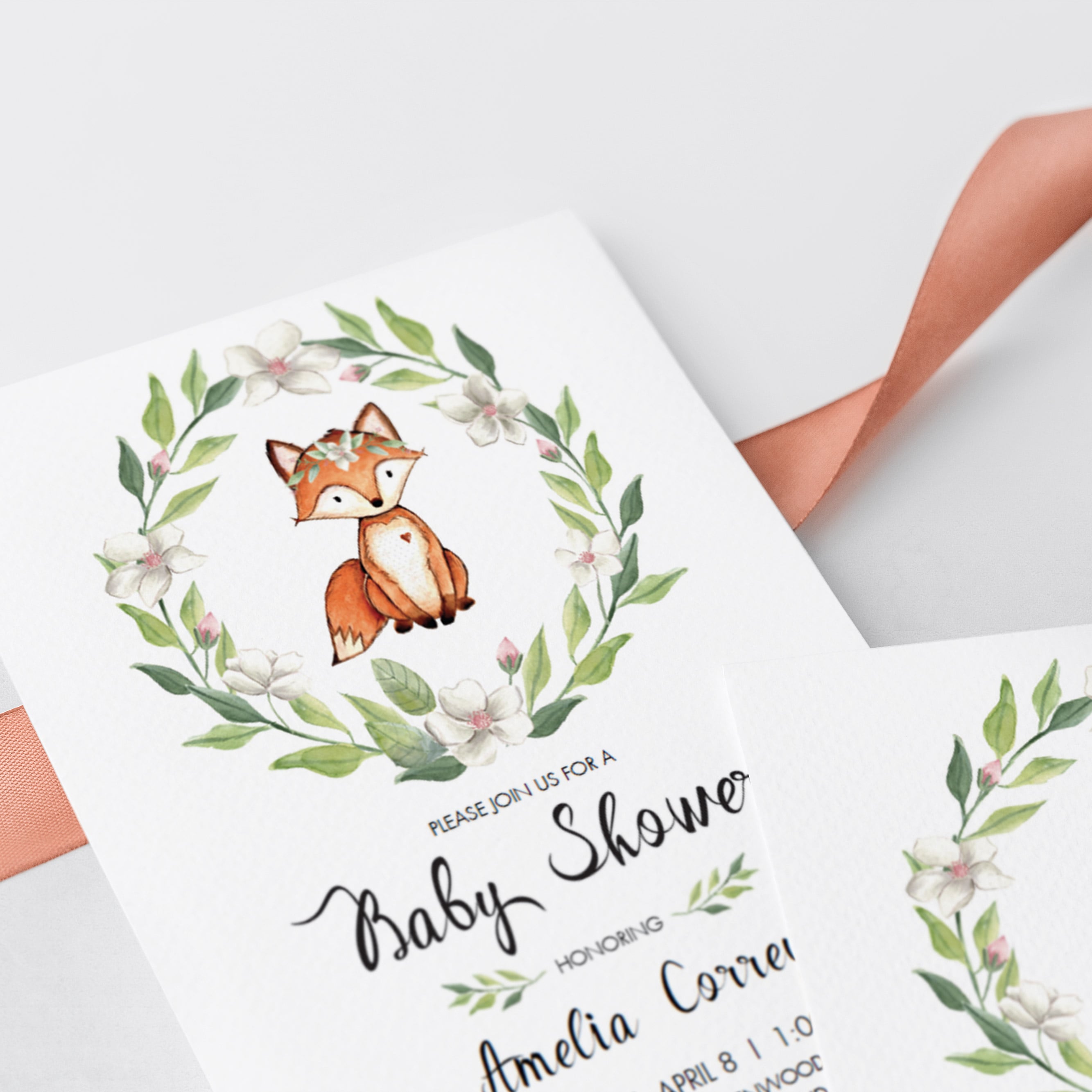 Greenery woodland digital baby shower invitation  by LittleSizzle