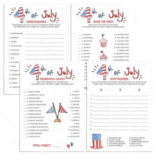 Independence Day Party Games Package Printable & Virtual