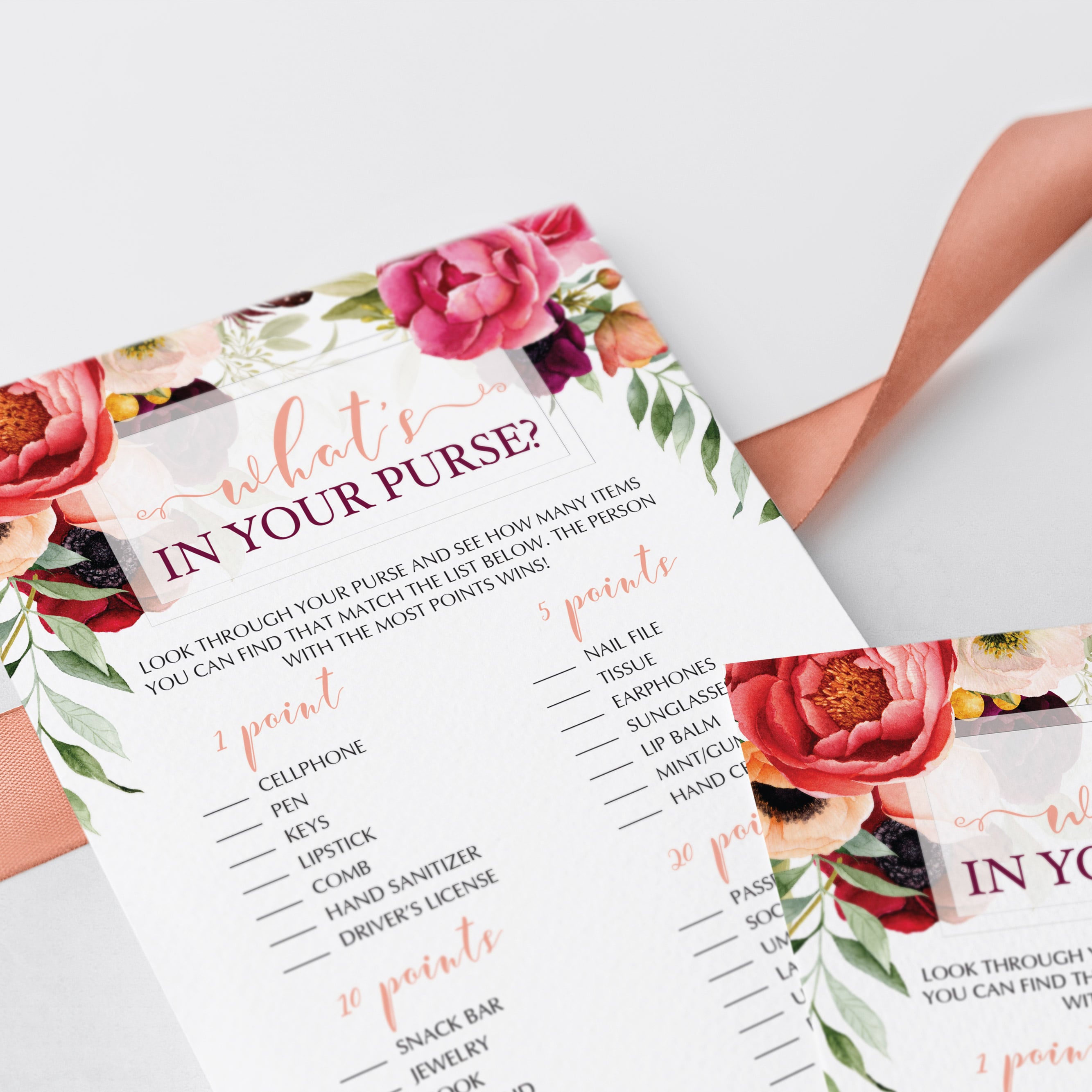 boho whats in my purse bridal shower game