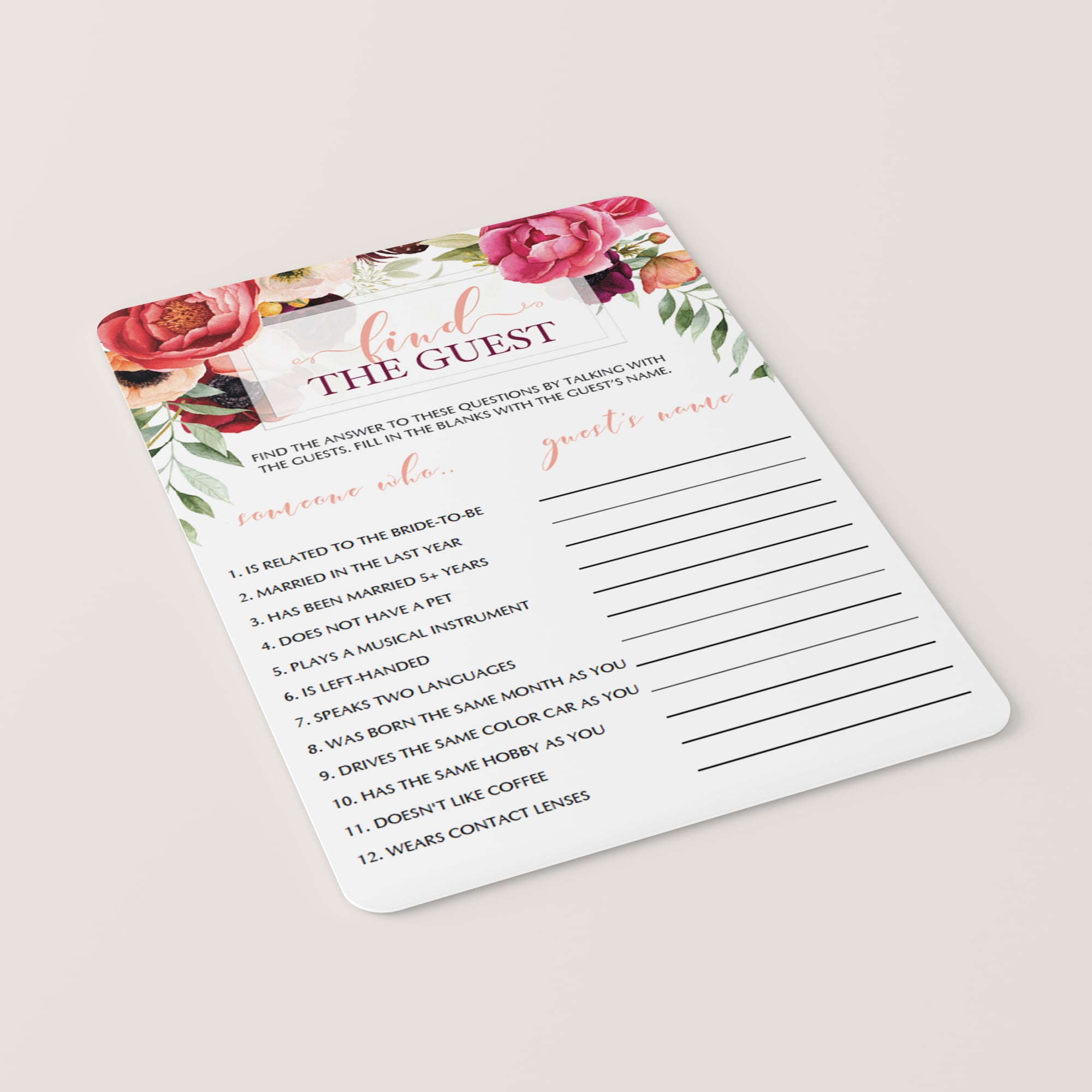bohemian find the guest bridal shower games