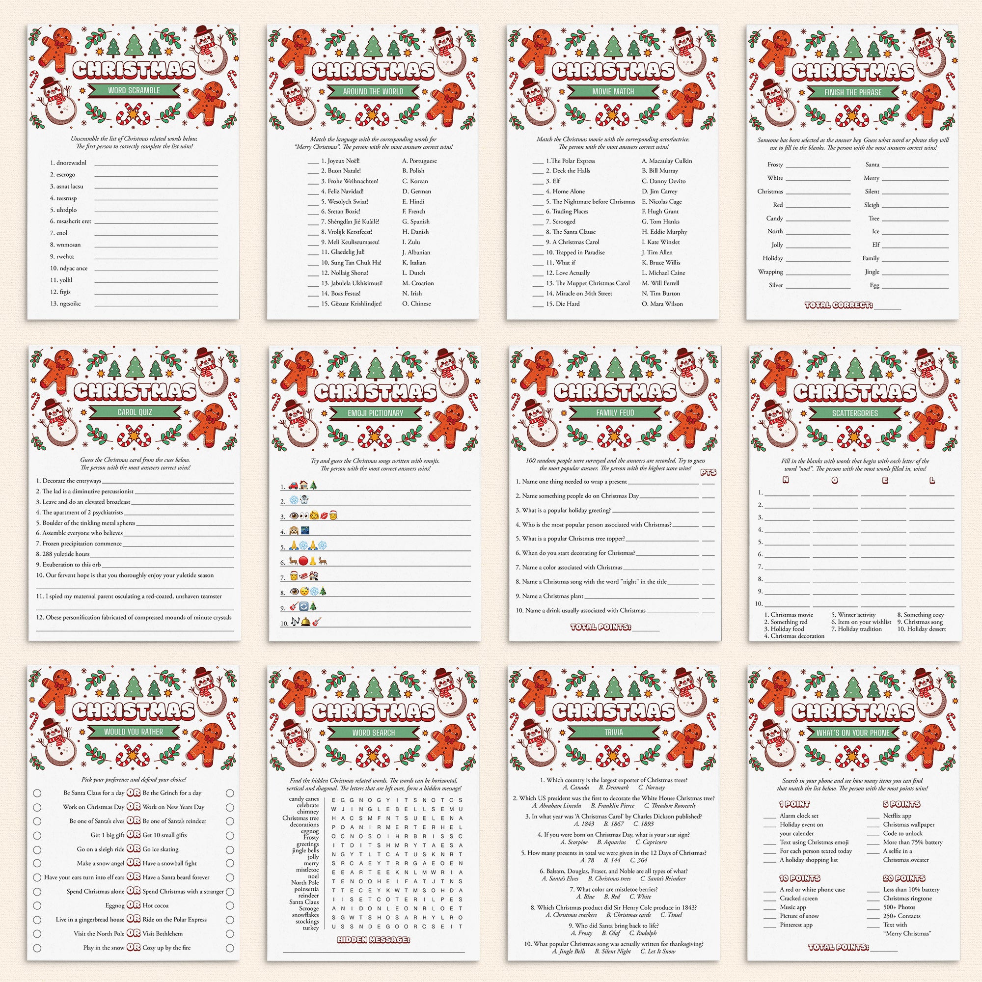Fun Christmas Party Games Bundle for Family Printable by LittleSizzle