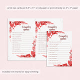 Couples Game Questions for Parties Printable