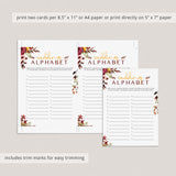 Boho Theme Wedding Shower Game Printable Wedding Alphabet