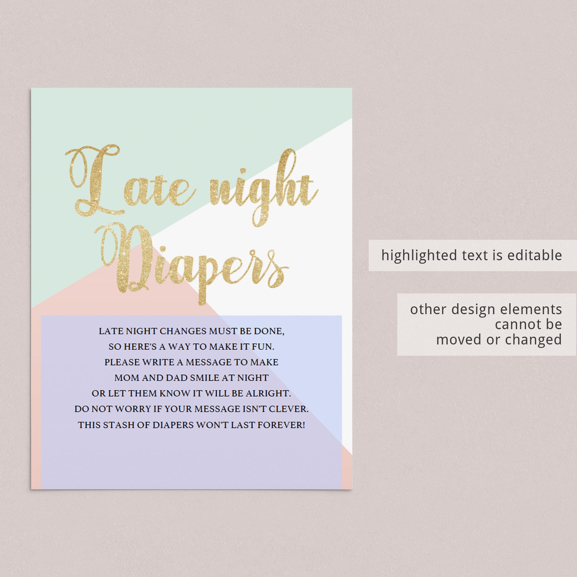 Editable baby shower sign with pink mint and gold by LittleSizzle