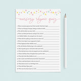 Printable Nursery Rhyme Quiz for Girl Baby Shower