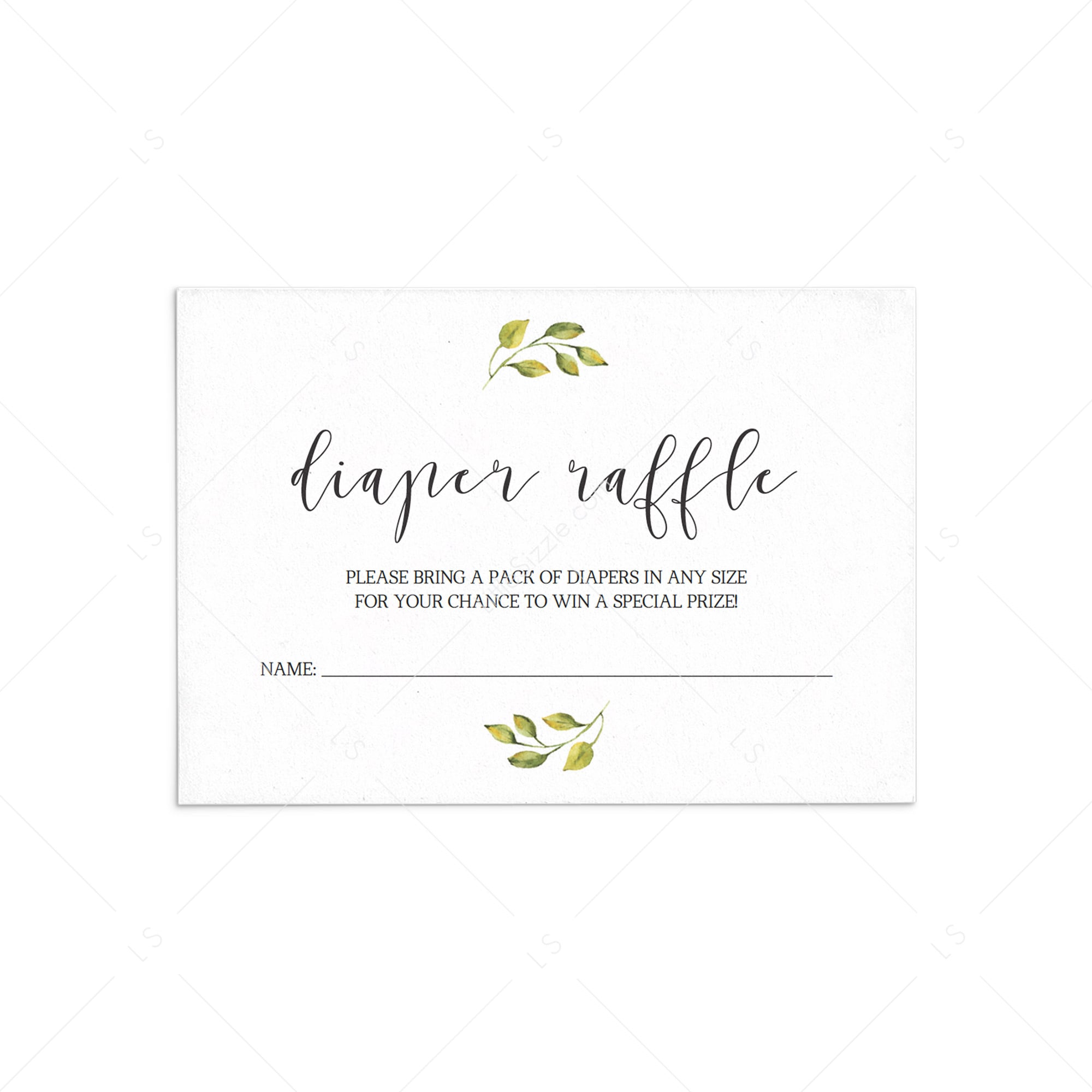 Watercolor green leaf on baby shower invitation inserts by LittleSizzle