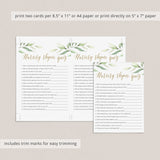 Watercolor Greenery Baby Shower Nursery Rhyme Game