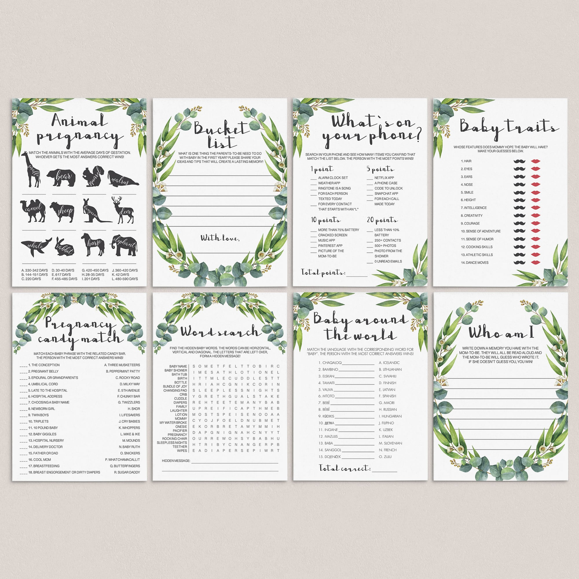 Gender Neutral Baby Shower Game Pack Instant Download by LittleSizzle