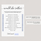 Minimal Bridal Shower Would She Rather Game Black and White