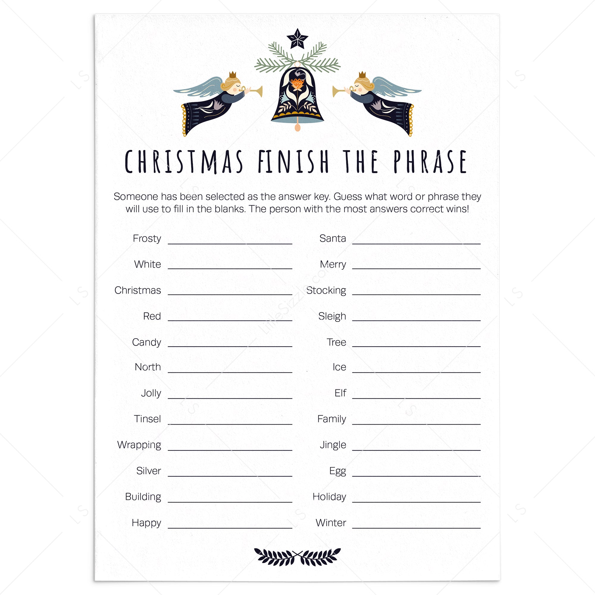 Printable Christmas Game for Groups Finish The Phrase by LittleSizzle