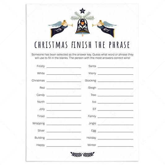 Printable Christmas Game for Groups Finish The Phrase by LittleSizzle