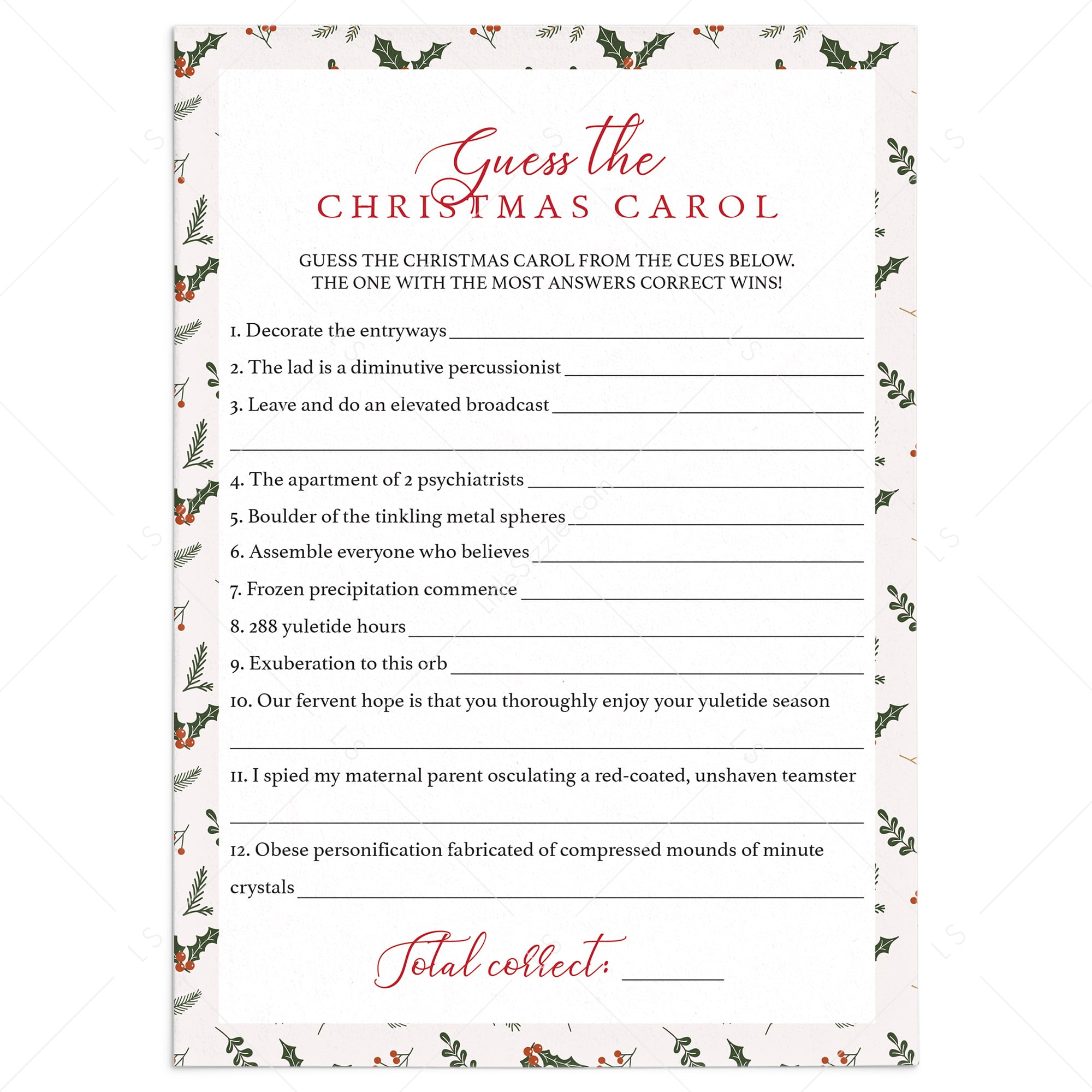 Christmas Songs Game Printable by LittleSizzle