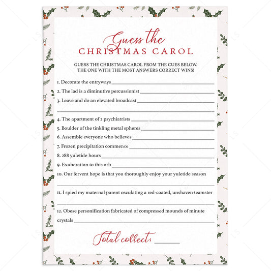Christmas Songs Game Printable by LittleSizzle