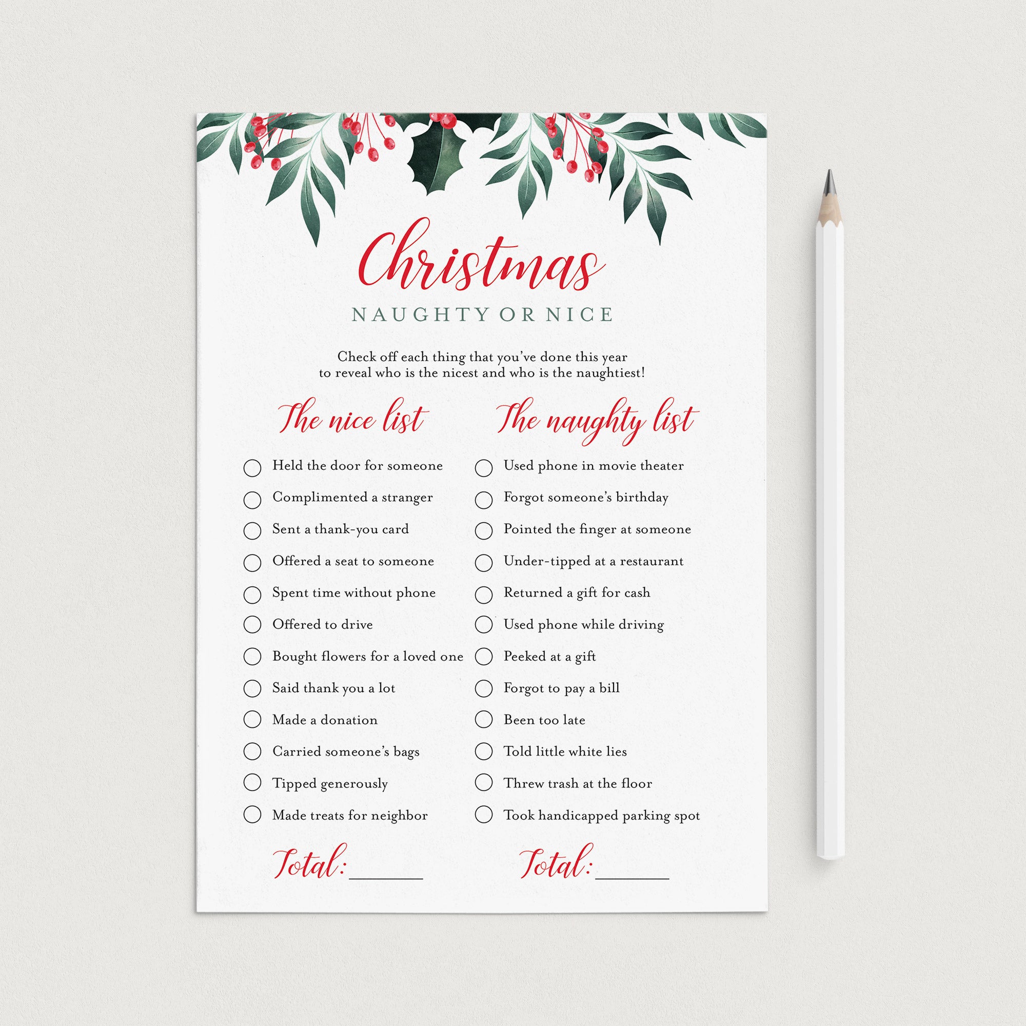 Naughty or Nice Christmas Game for Adults Printable by LittleSizzle