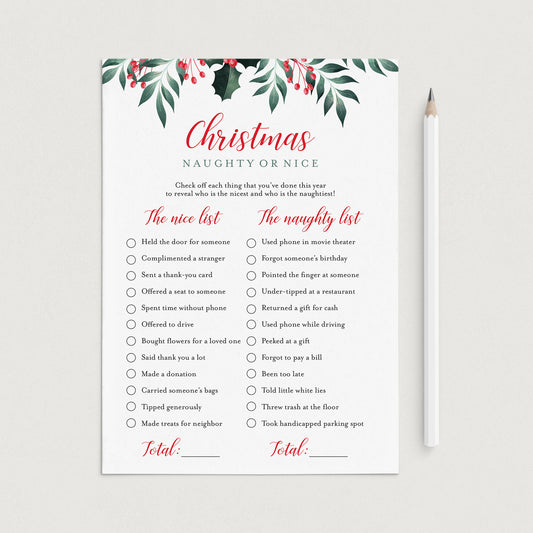 Naughty or Nice Christmas Game for Adults Printable by LittleSizzle