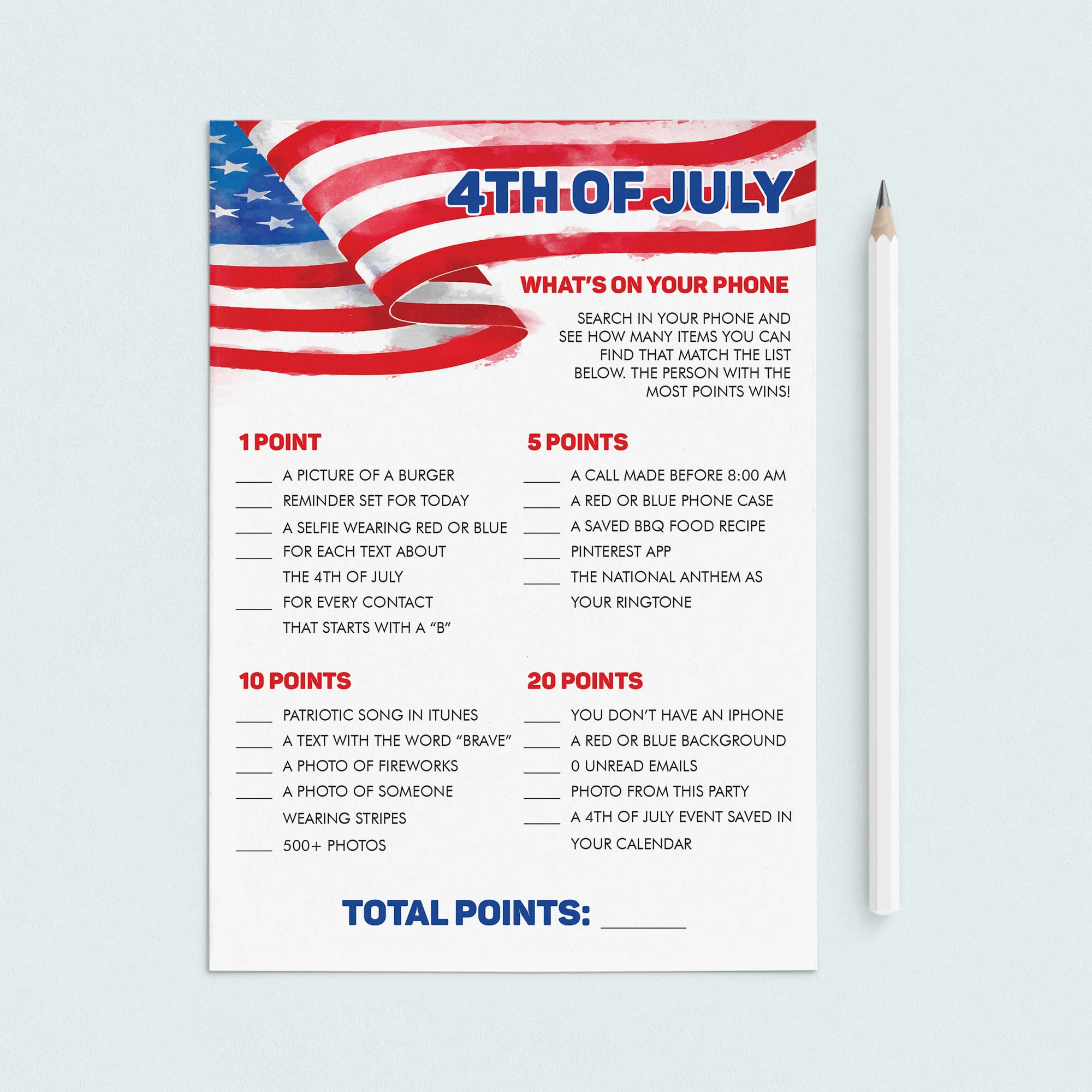 Funny Independence Day Game What's On Your Phone by LittleSizzle