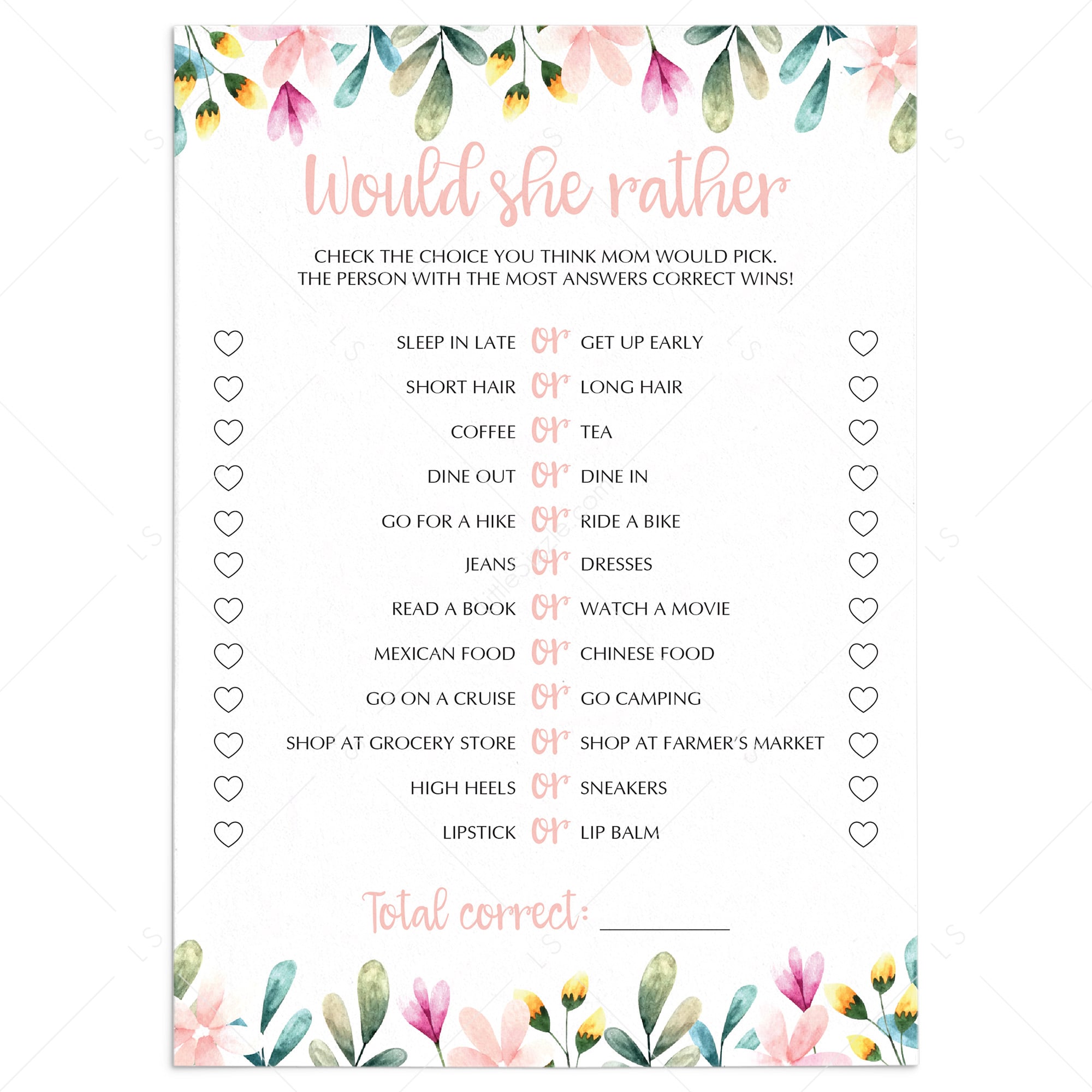 Fun Mother's Day Activity Would She Rather by LittleSizzle