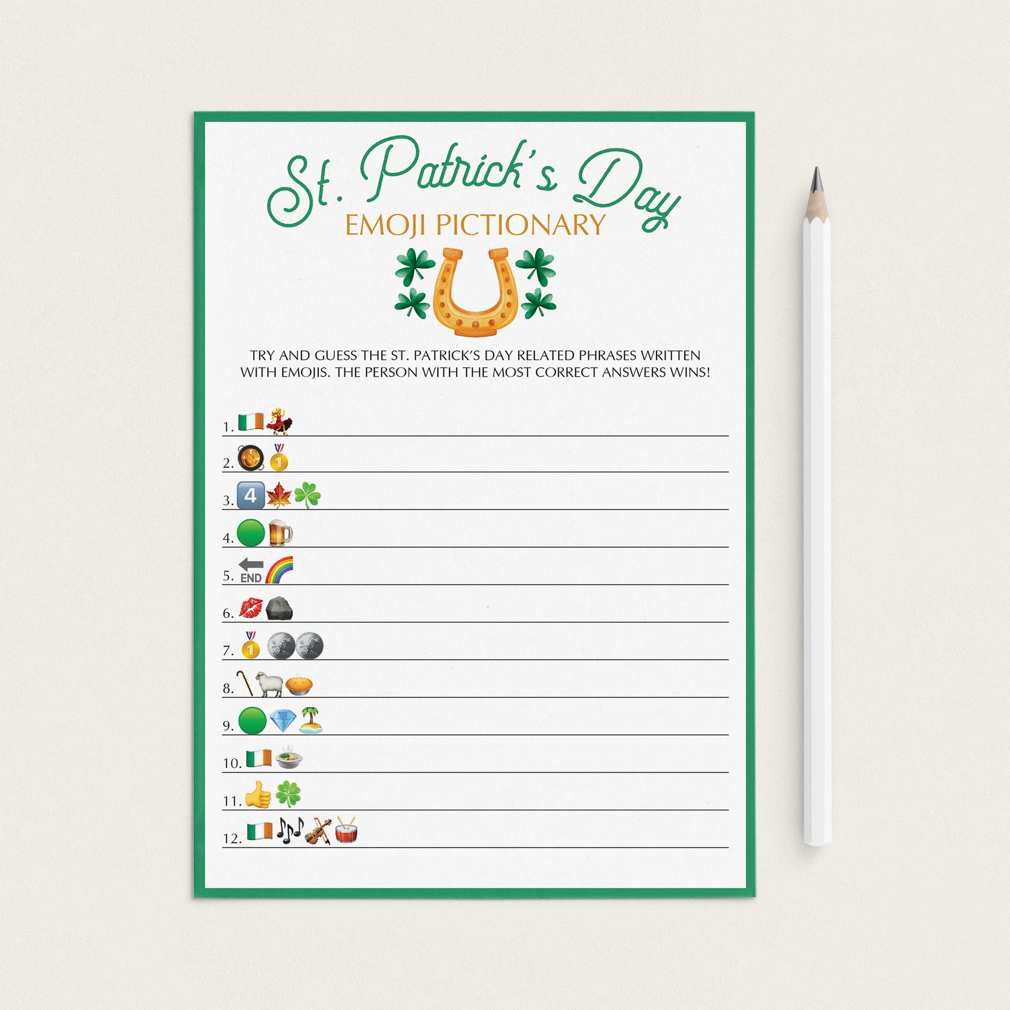 St. Patrick's Day Game Emoji Pictionary Printable & Virtual by LittleSizzle
