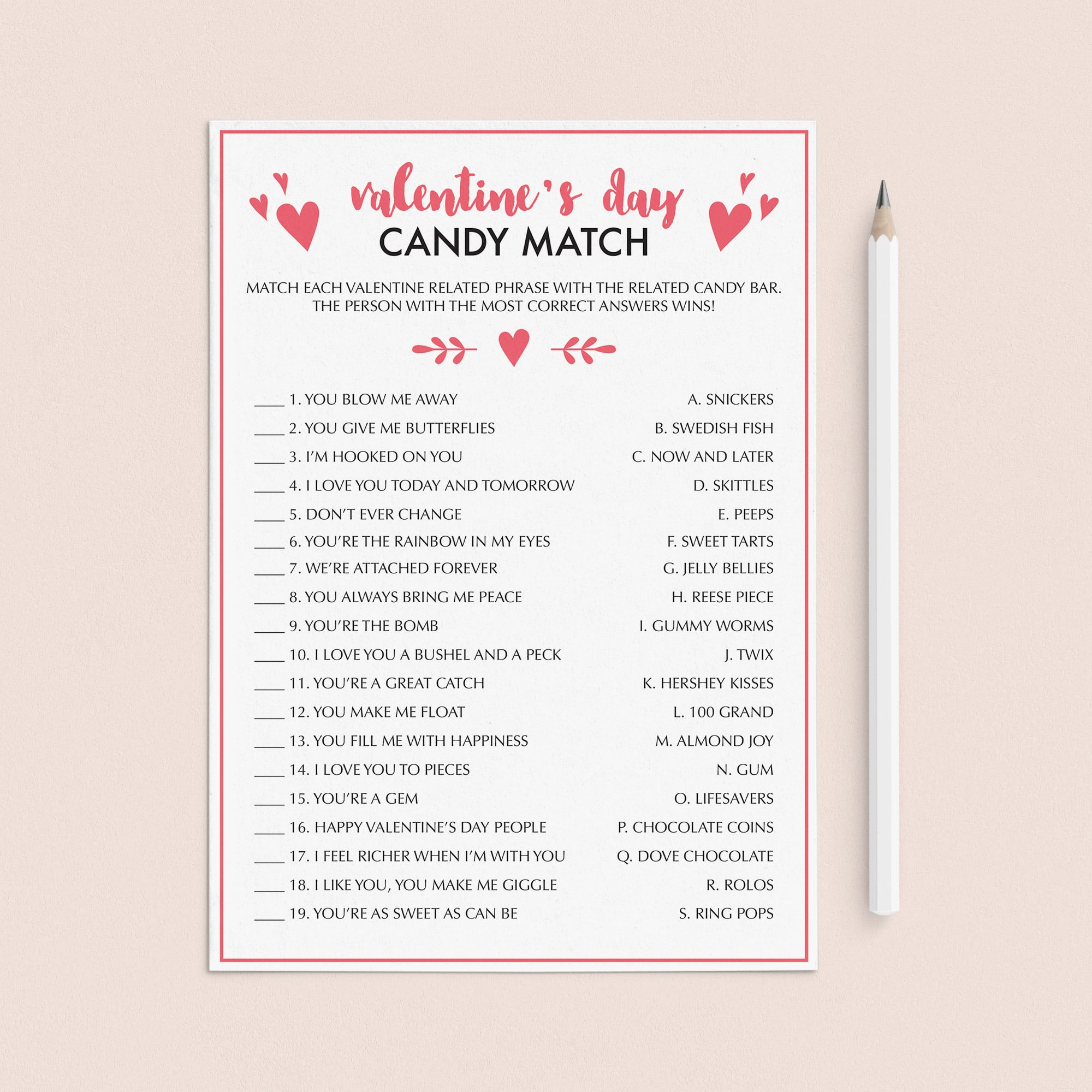 Valentine's Party Game Candy Match Printable & Virtual by LittleSizzle