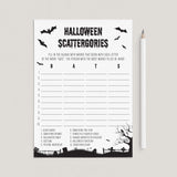 Halloween Scattergories Printable Black & White by LittleSizzle