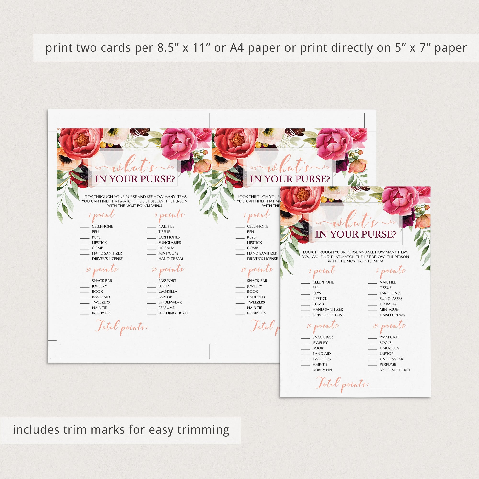 fun boho whats in your purse bridal shower game