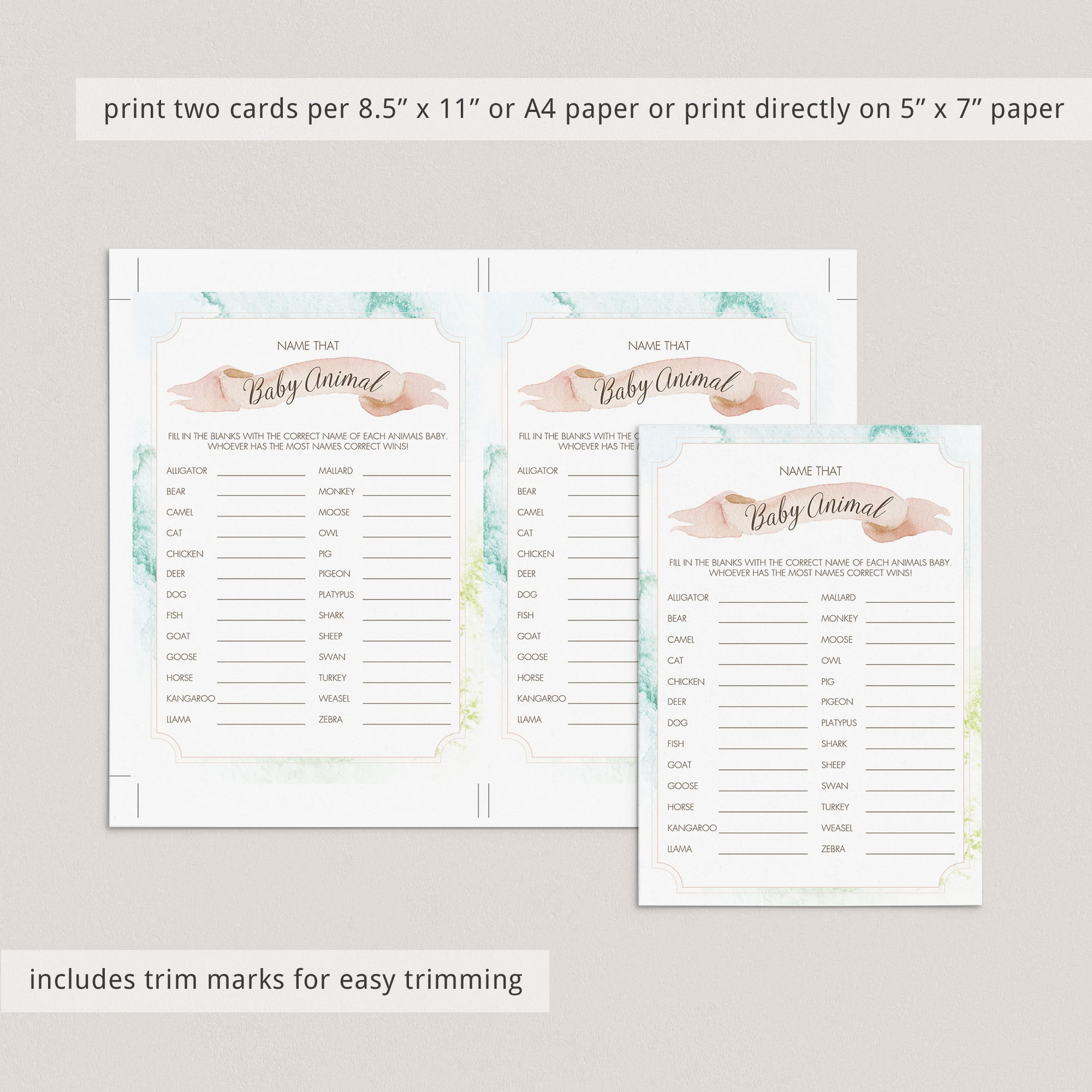 Printable funny baby shower games animals by LittleSizzle