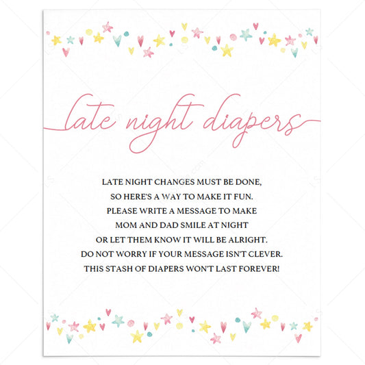 Cute baby shower activity for girl late night diapers by LittleSizzle