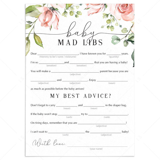 Floral baby shower advice cards baby mad libs printable by LittleSizzle