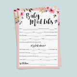 Floral baby mad libs baby shower game printable by LittleSizzle