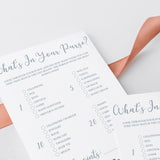Watercolor Baby Shower Whats In Your Purse Game Printable