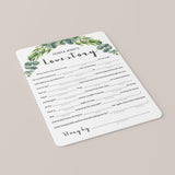Eucalyptus Wedding Shower Mad Libs Funny Game