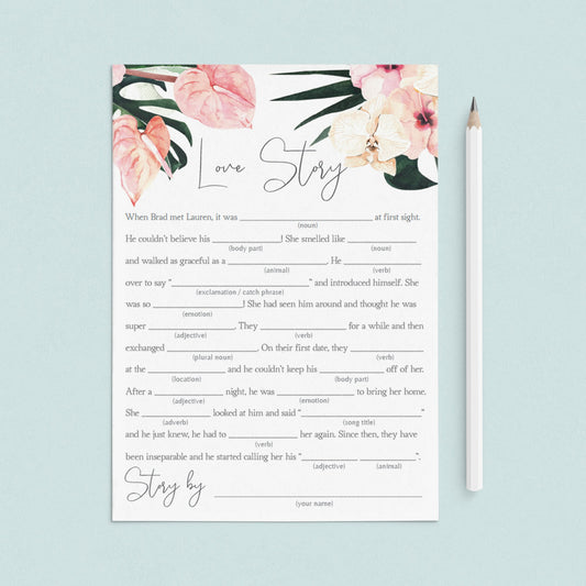 Tropical Bridal Shower Mad Libs Fill In The Blanks Template by LittleSizzle