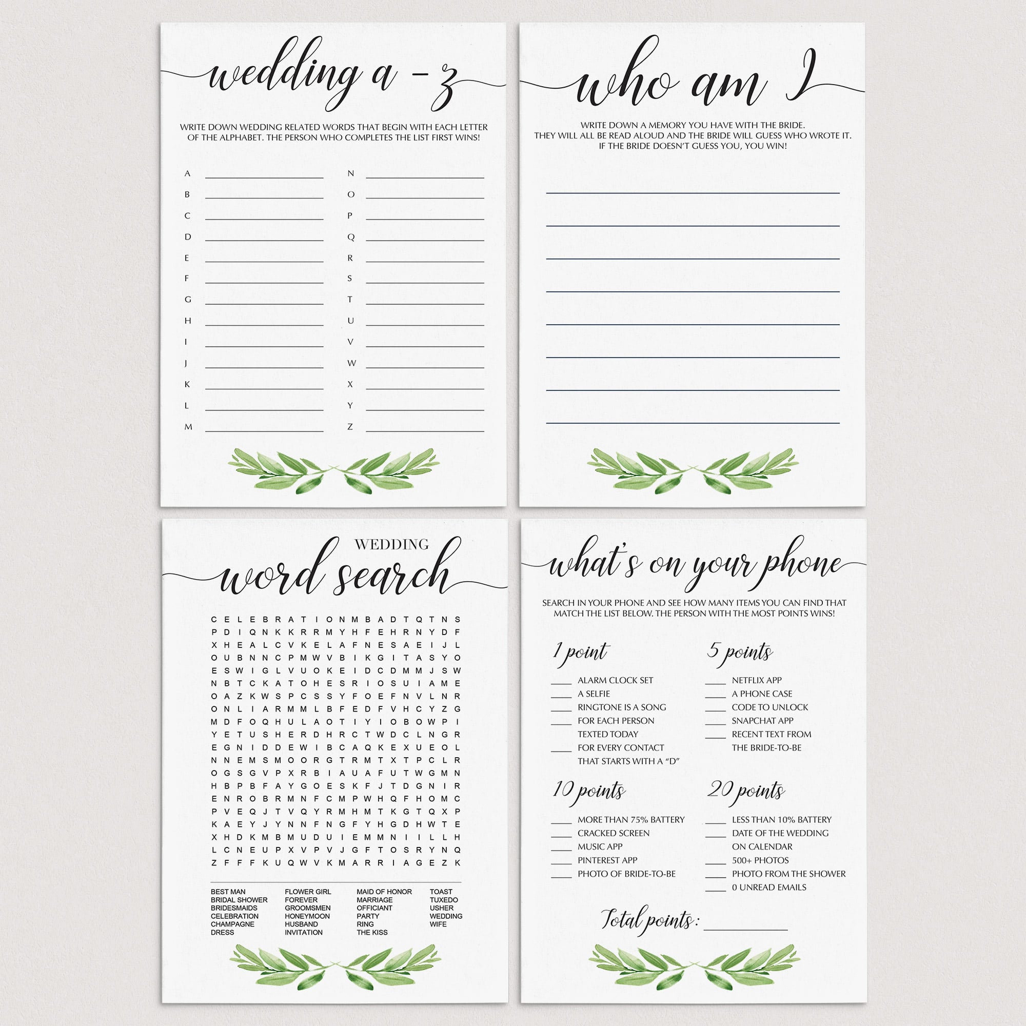 Botanical Wedding Shower Games Pack Printable by LittleSizzle